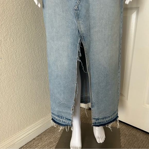 Zara Long Distressed Raw Hem High Waist Maxi Denim Jean Skirt Size Small - Picture 5 of 12